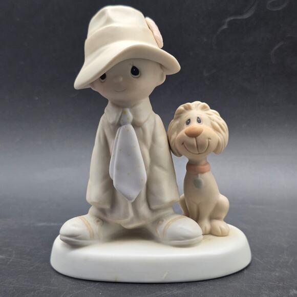 1980 To A Special Dad Precious Moments Jonathan and David Boy Dog Figurine - Picture 1 of 8
